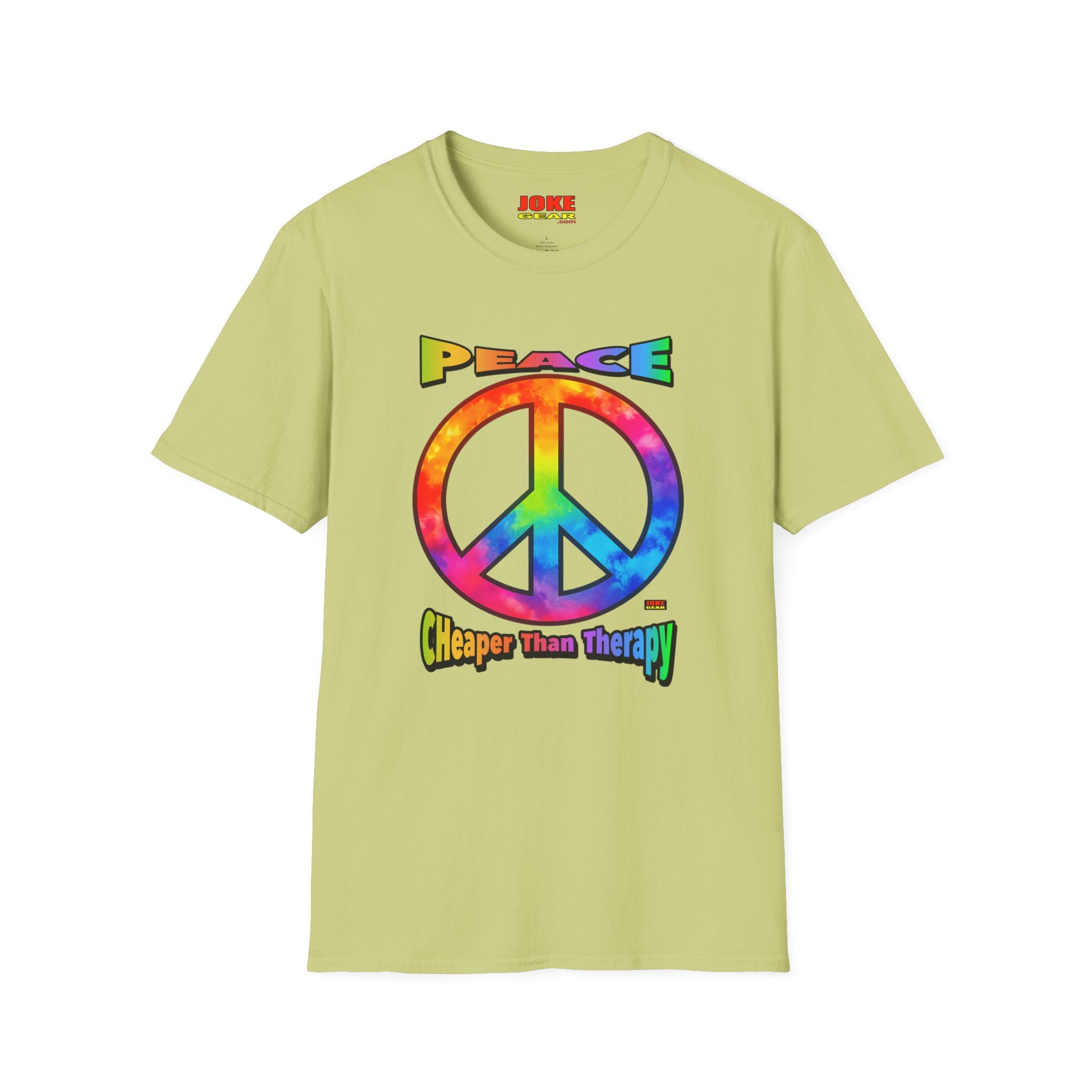 Peace Tie-Dye Graphic T-Shirt — "Peace: Cheaper Than Therapy" Retro Hippie Tee