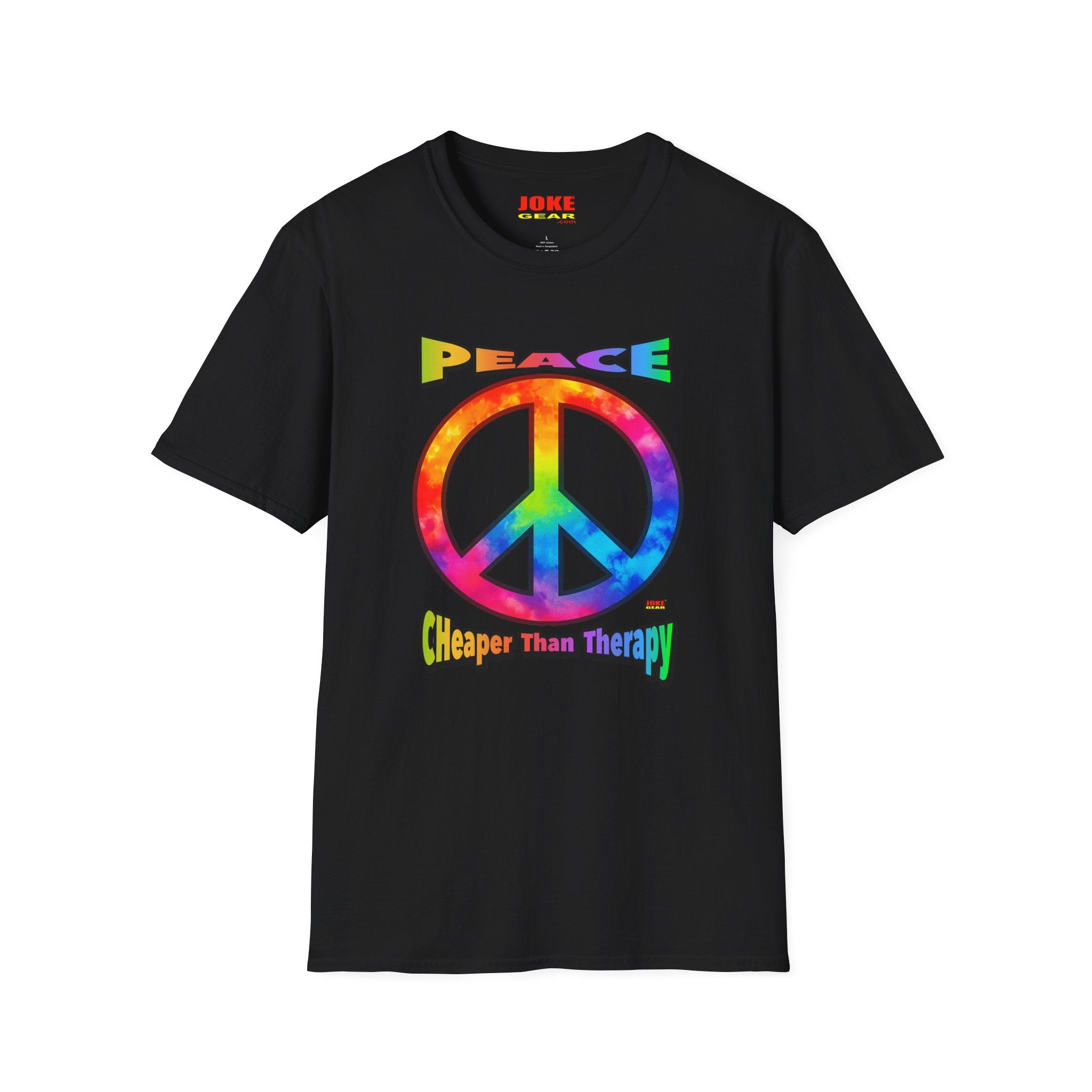 Peace Tie-Dye Graphic T-Shirt — "Peace: Cheaper Than Therapy" Retro Hippie Tee