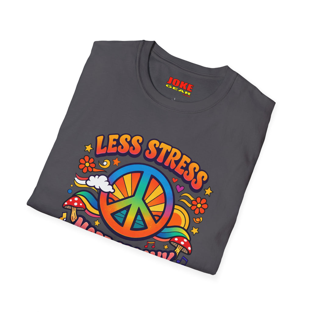 Less Stress More Groovy T-Shirt — Retro Peace Sign Hippie Tee