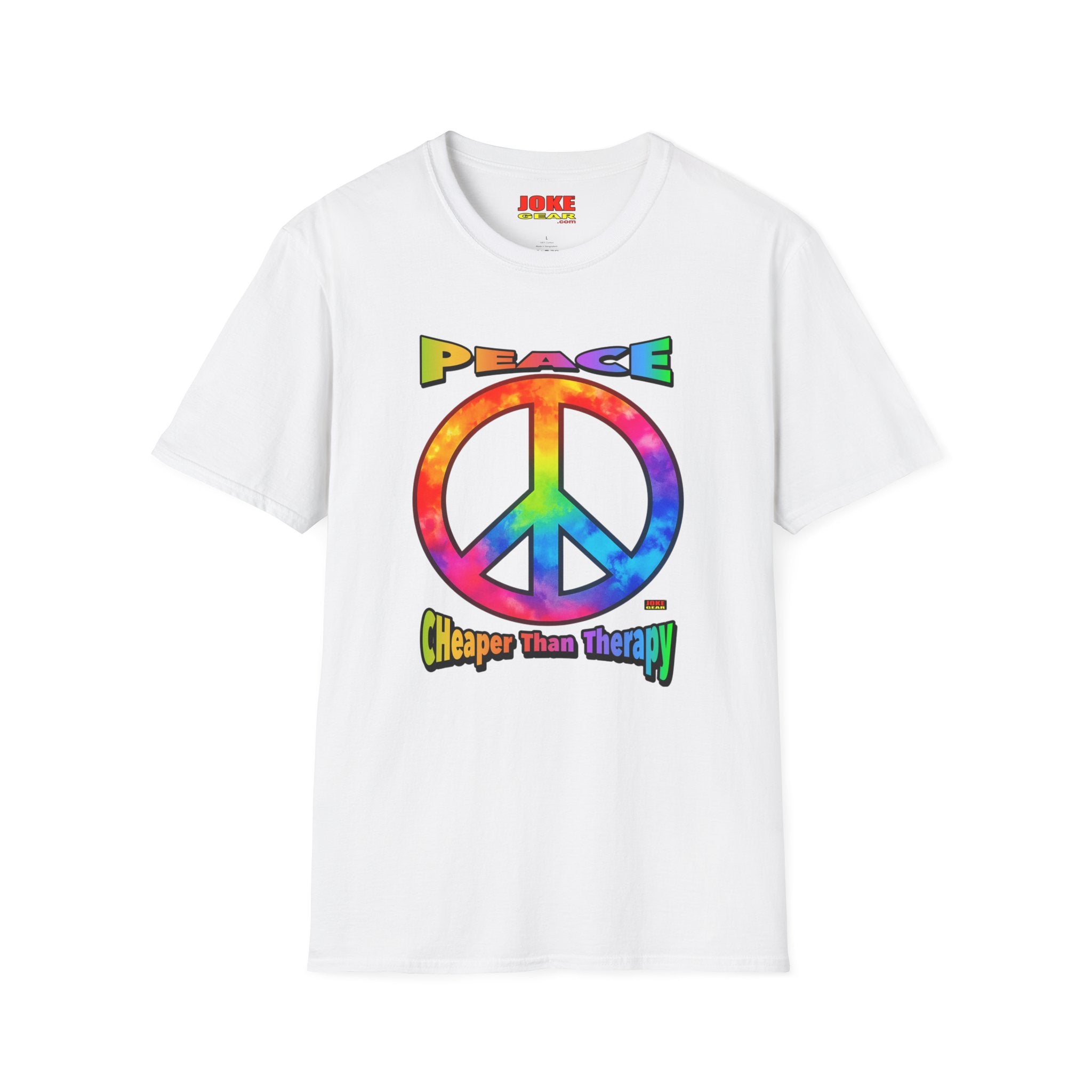 Peace Tie-Dye Graphic T-Shirt — "Peace: Cheaper Than Therapy" Retro Hippie Tee