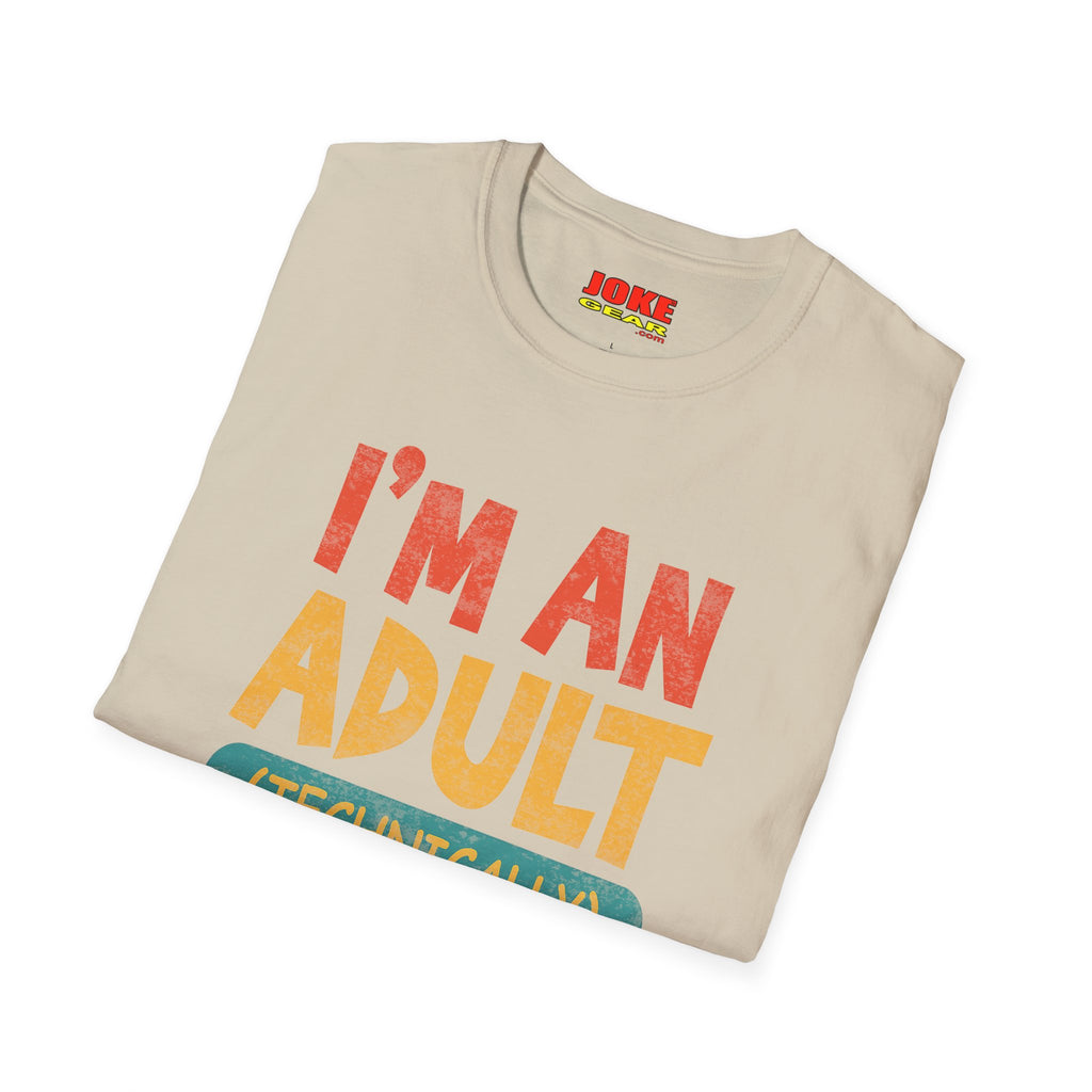 I’m An Adult (Technically) T-Shirt — Funny Retro Graphic Tee for New Adults & Graduation Gifts