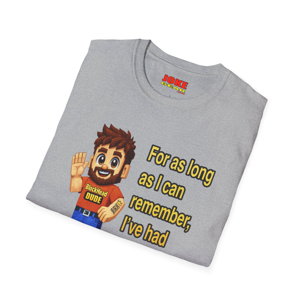 Funny Amnesia Joke T-Shirt — Cartoon Guy "For as long as I can remember, I've had Amnesia!"