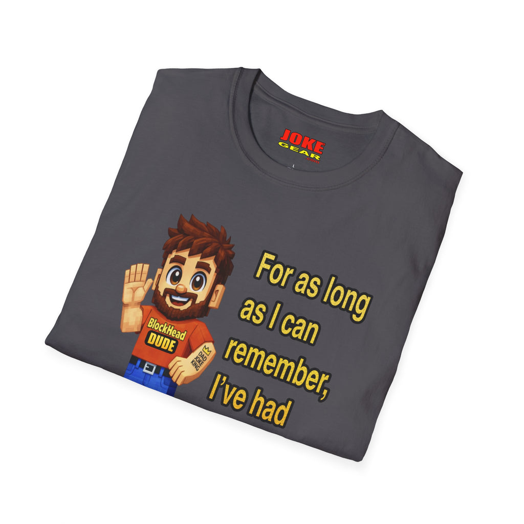 Funny Amnesia Joke T-Shirt — Cartoon Guy "For as long as I can remember, I've had Amnesia!"