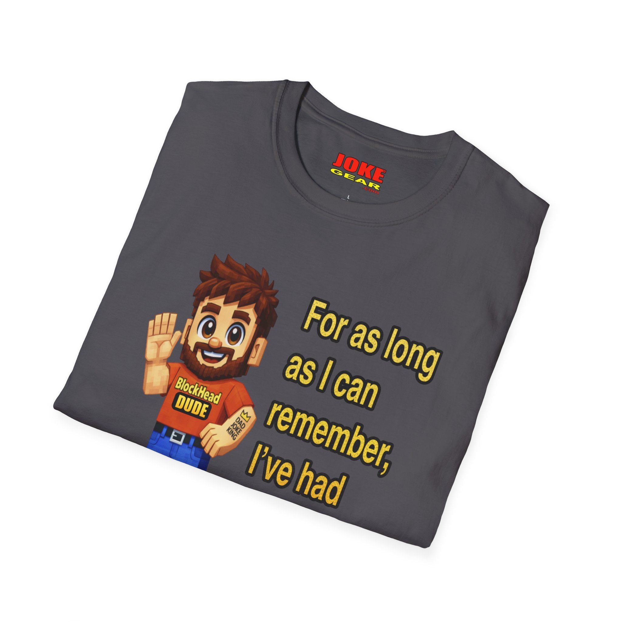 Funny Amnesia Joke T-Shirt — Cartoon Guy "For as long as I can remember, I've had Amnesia!"