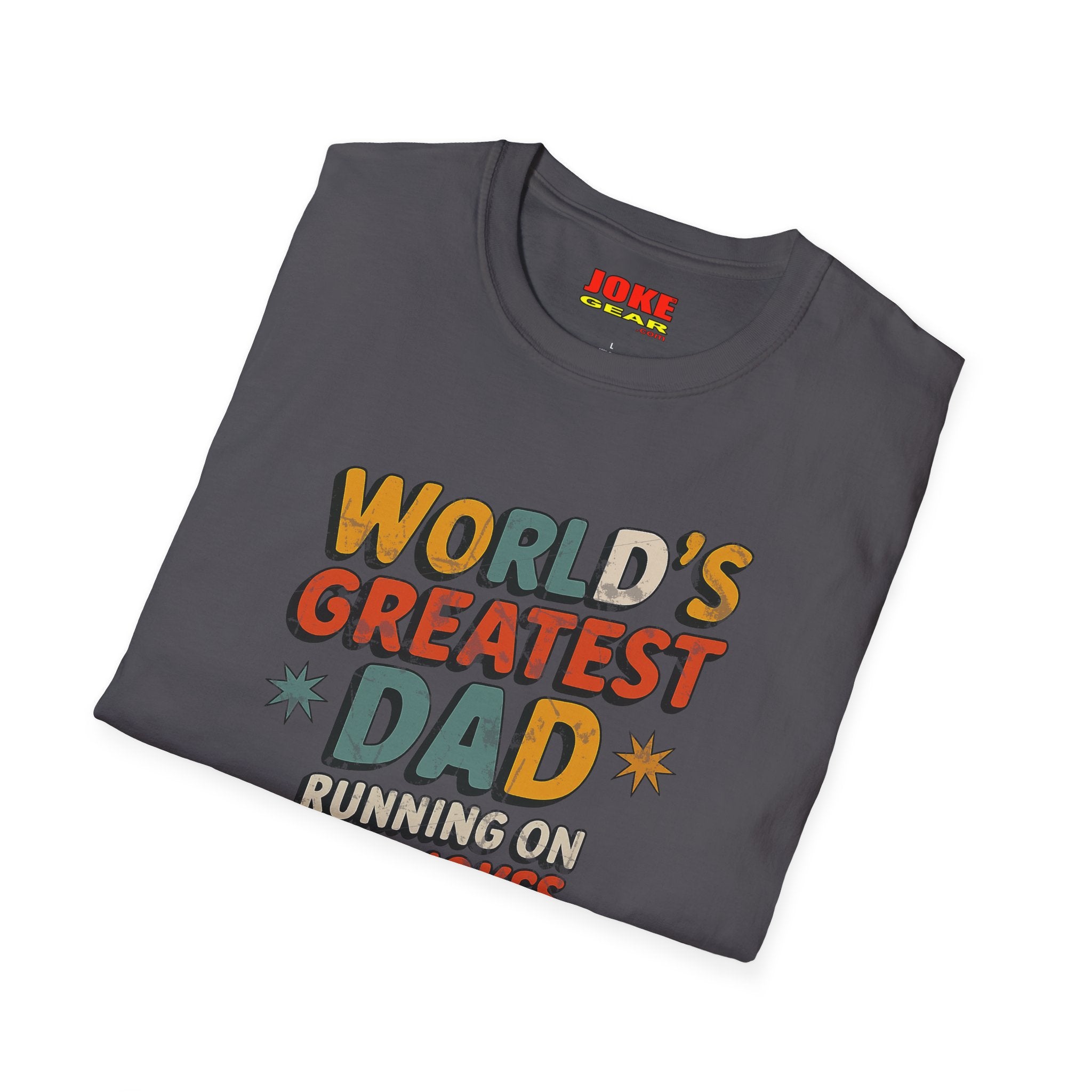 World's Greatest Dad T-Shirt — Running on Dad Jokes Vintage Graphic Tee