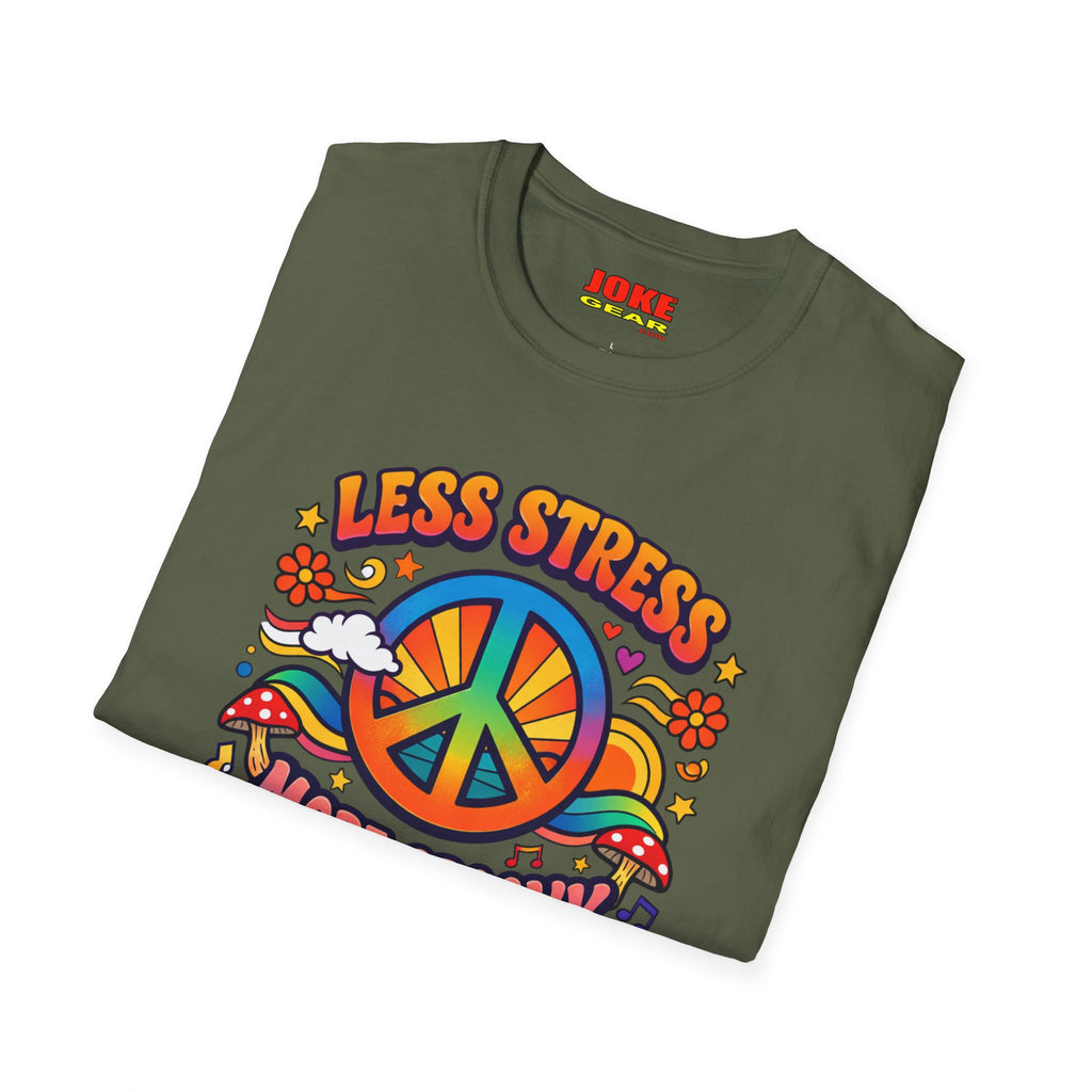 Less Stress More Groovy T-Shirt — Retro Peace Sign Hippie Tee