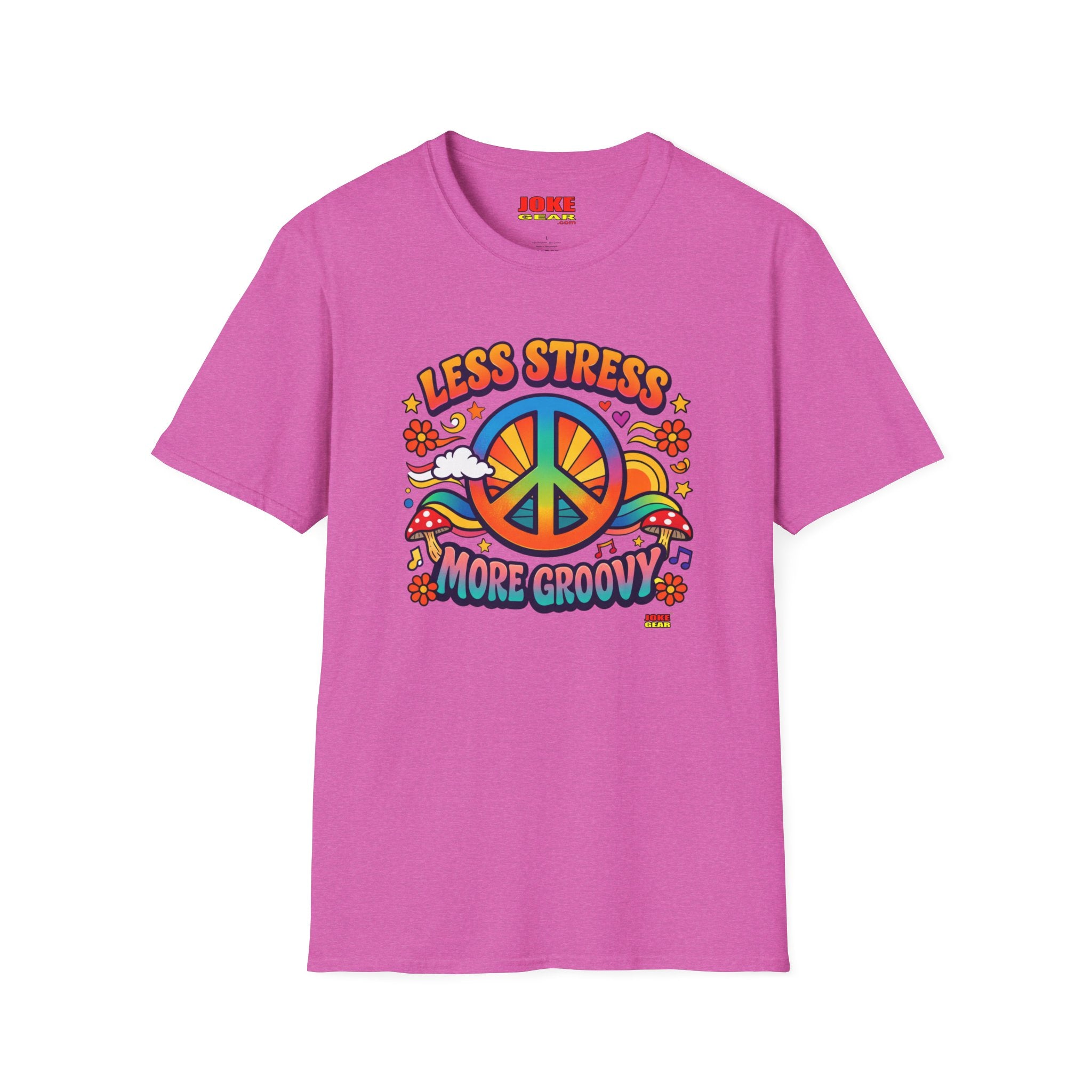 Less Stress More Groovy T-Shirt — Retro Peace Sign Hippie Tee