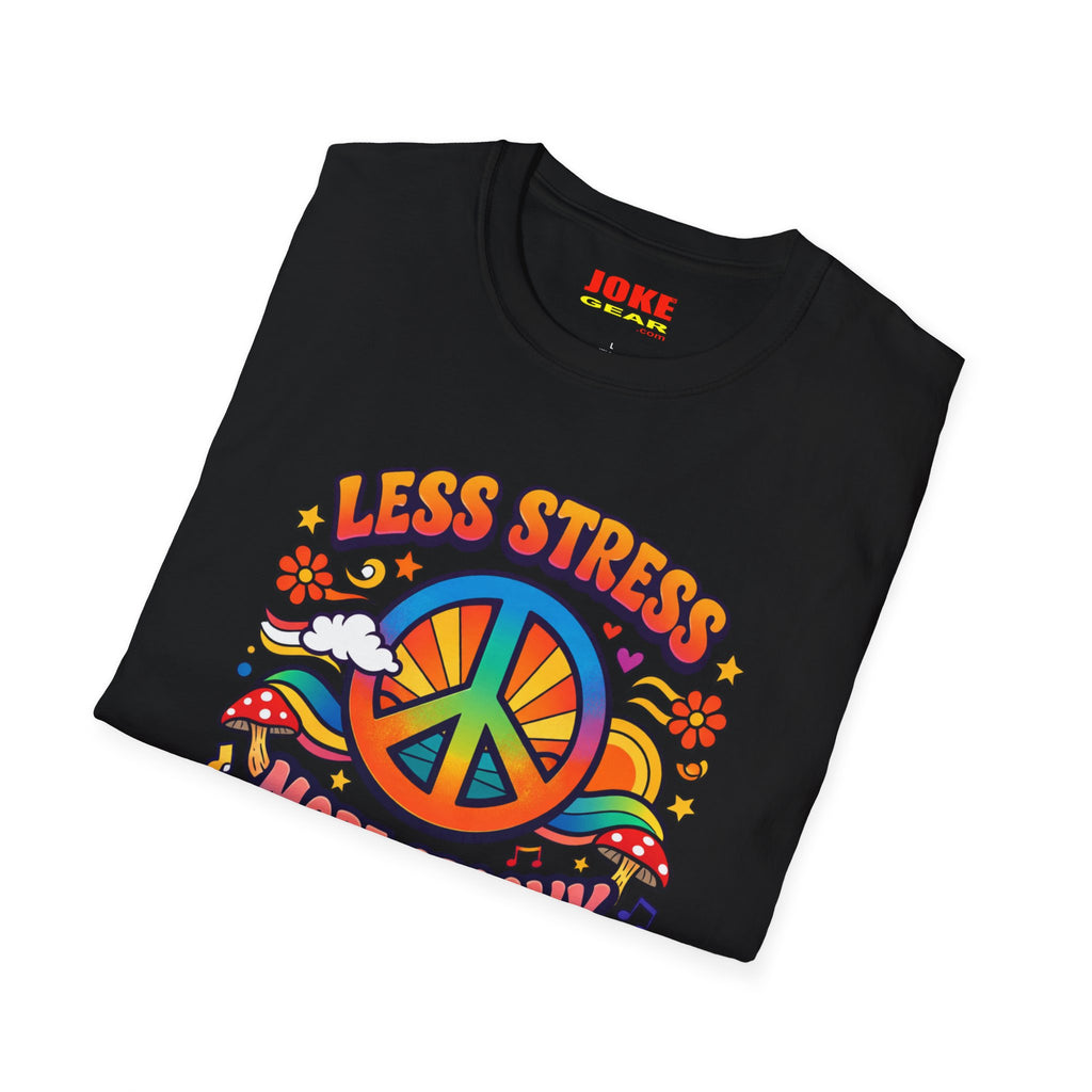 Less Stress More Groovy T-Shirt — Retro Peace Sign Hippie Tee