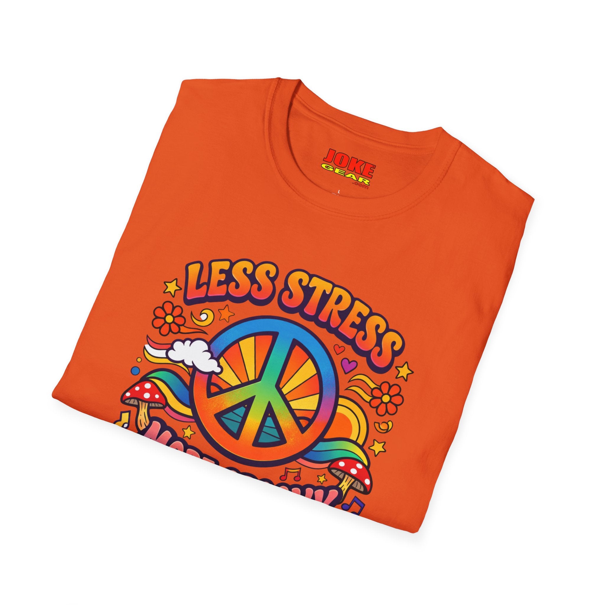Less Stress More Groovy T-Shirt — Retro Peace Sign Hippie Tee