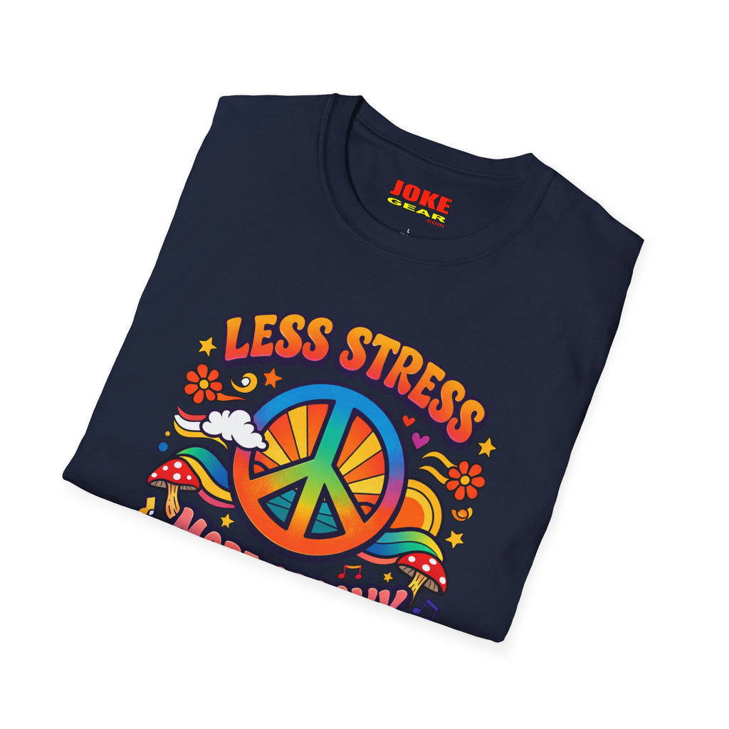 Less Stress More Groovy T-Shirt — Retro Peace Sign Hippie Tee
