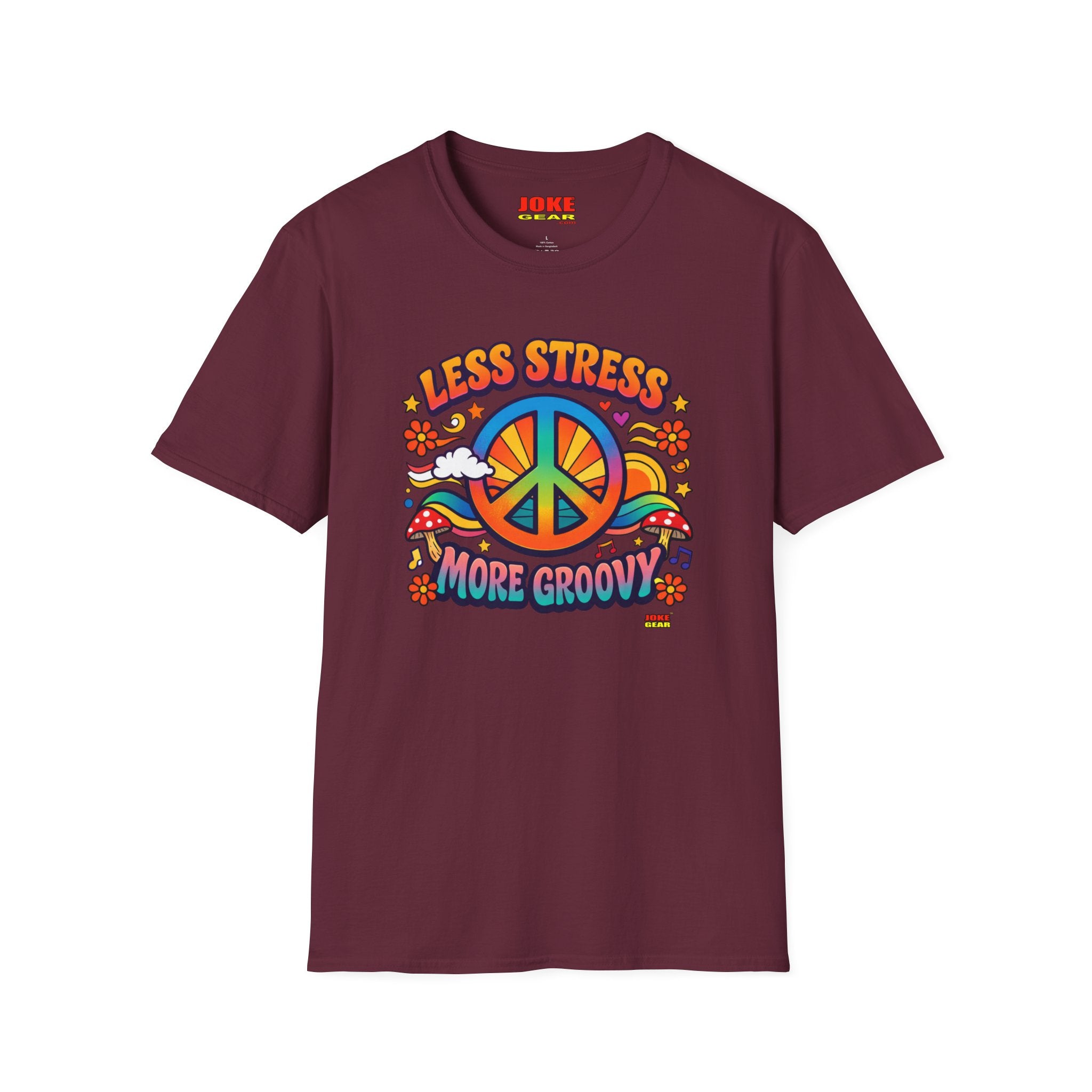 Less Stress More Groovy T-Shirt — Retro Peace Sign Hippie Tee