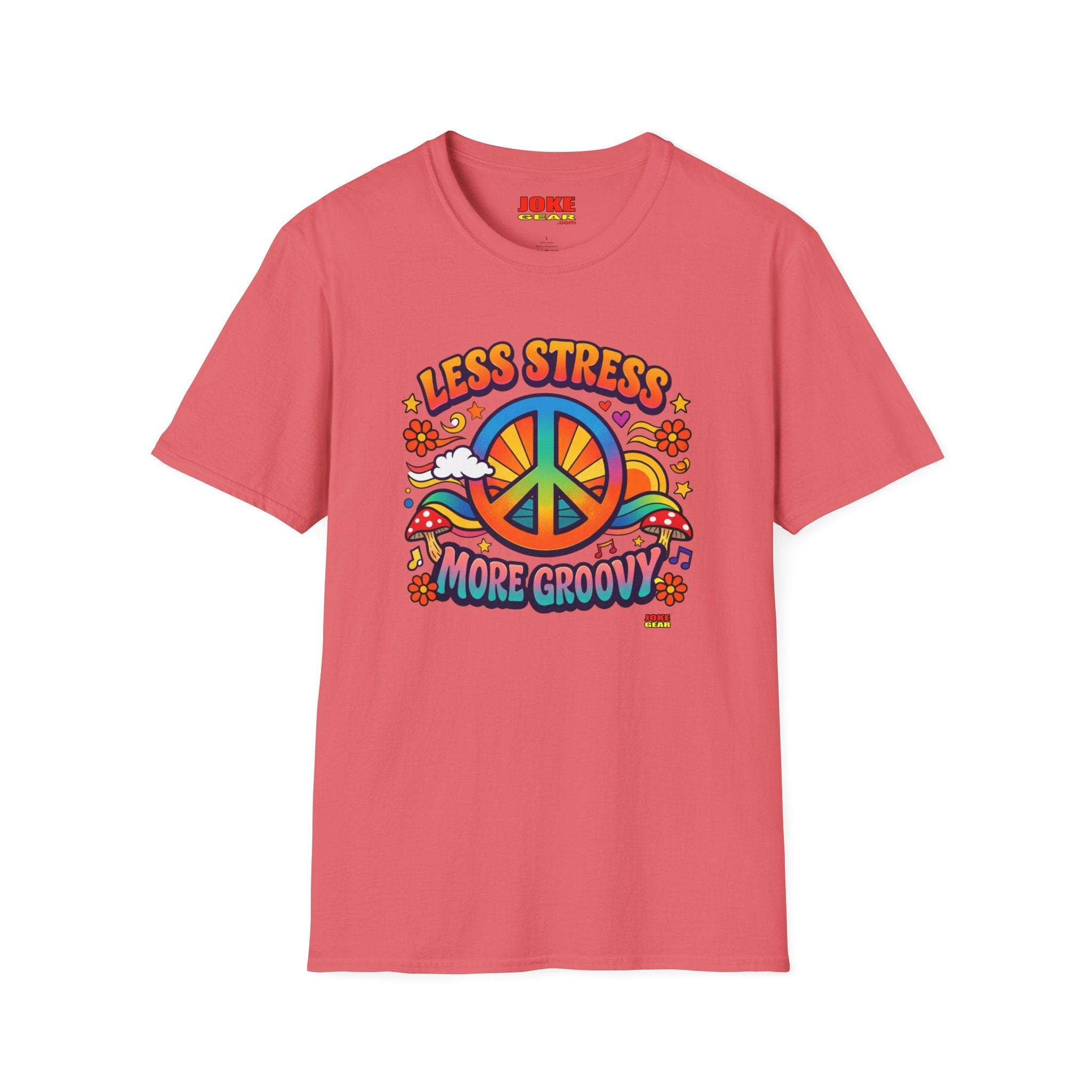 Less Stress More Groovy T-Shirt — Retro Peace Sign Hippie Tee
