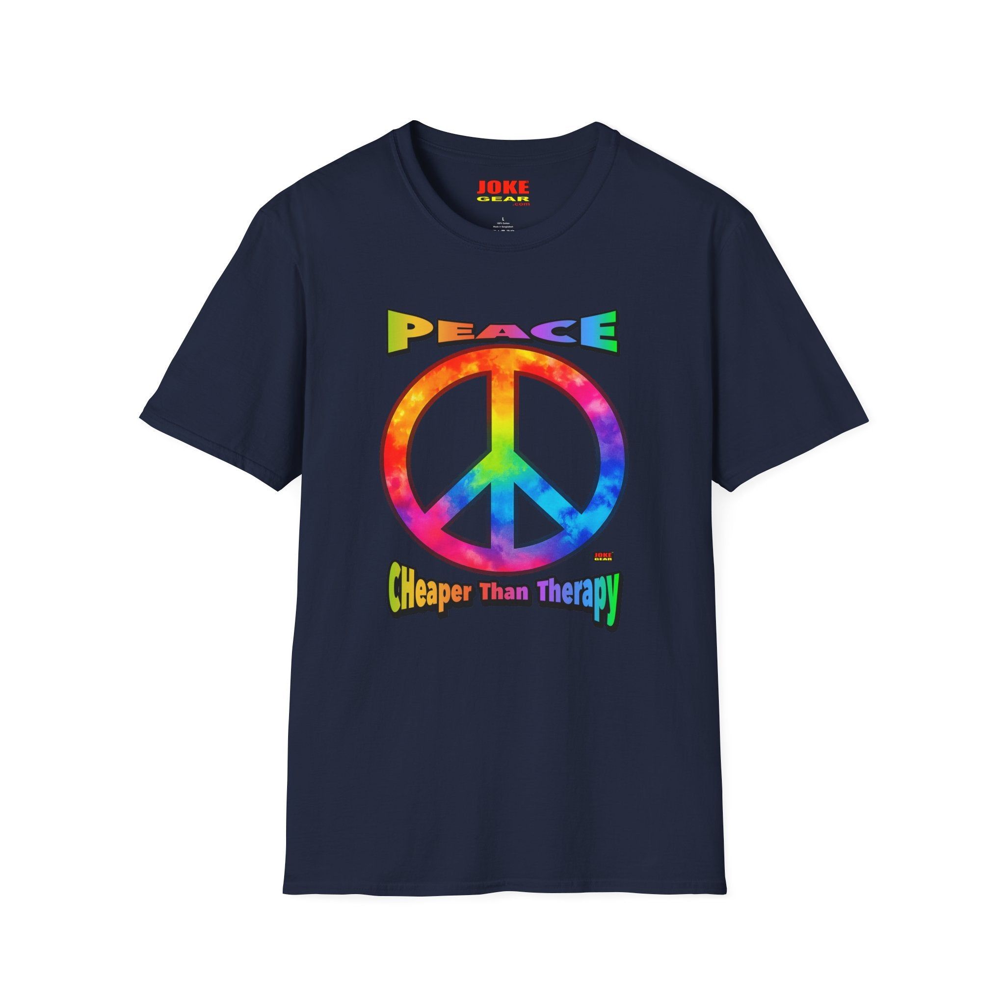 Peace Tie-Dye Graphic T-Shirt — "Peace: Cheaper Than Therapy" Retro Hippie Tee