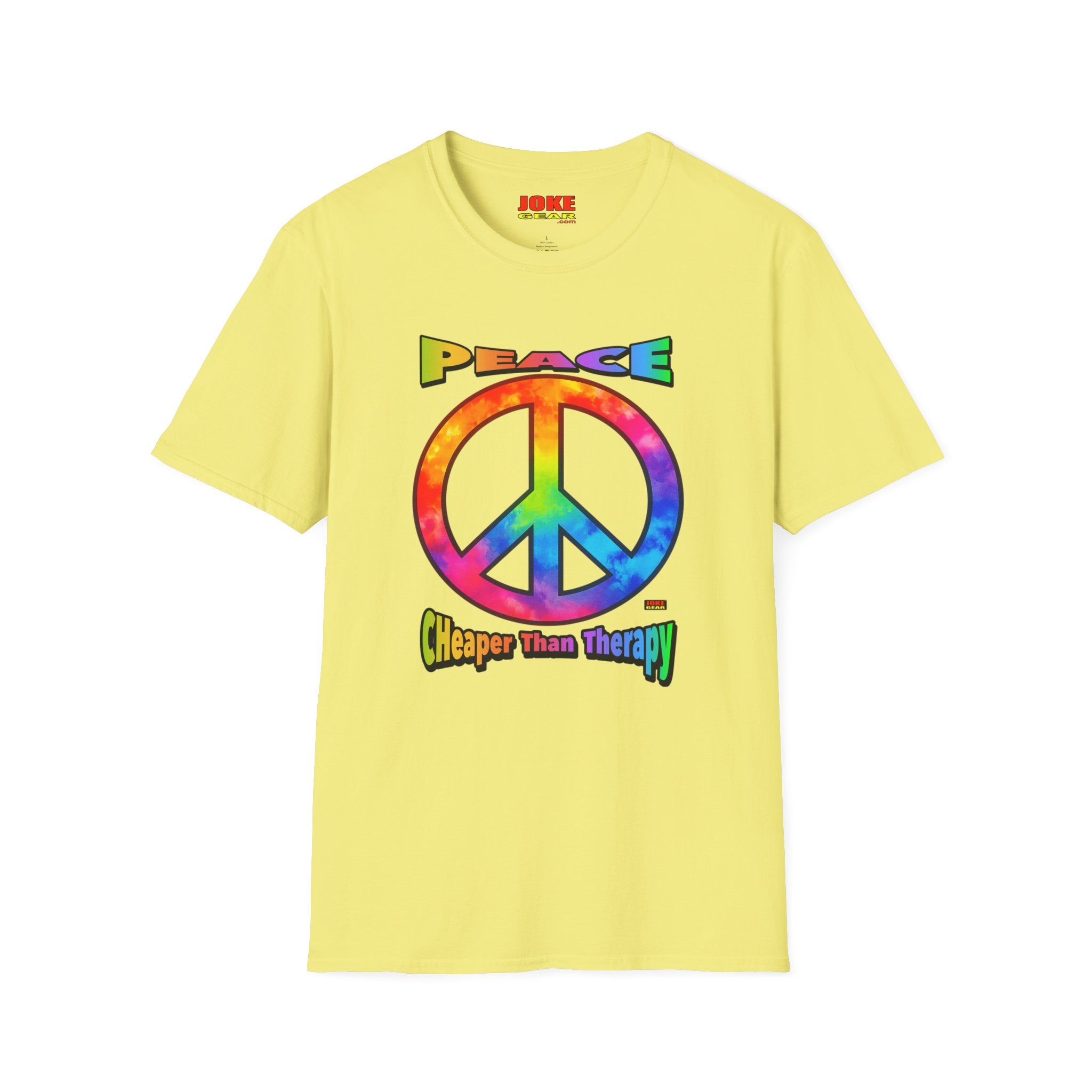 Peace Tie-Dye Graphic T-Shirt — "Peace: Cheaper Than Therapy" Retro Hippie Tee