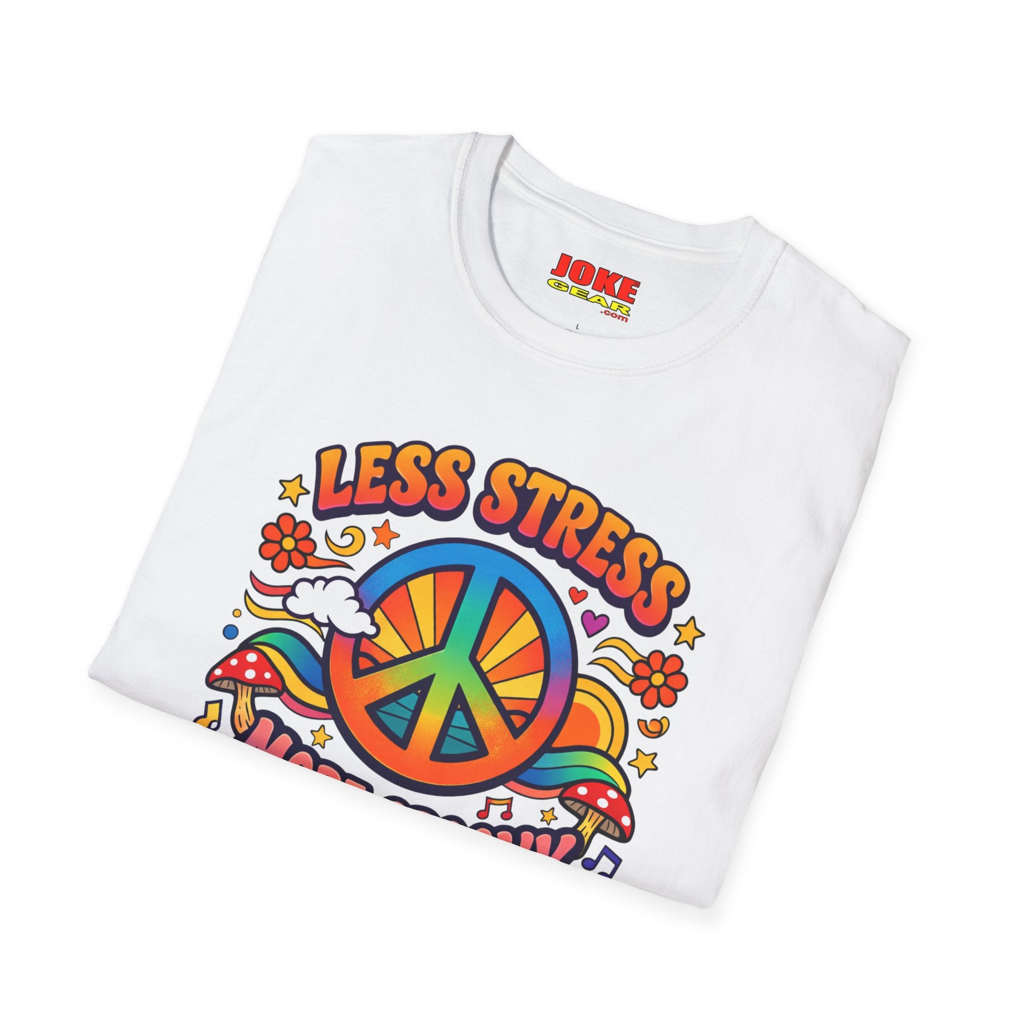 Less Stress More Groovy T-Shirt — Retro Peace Sign Hippie Tee