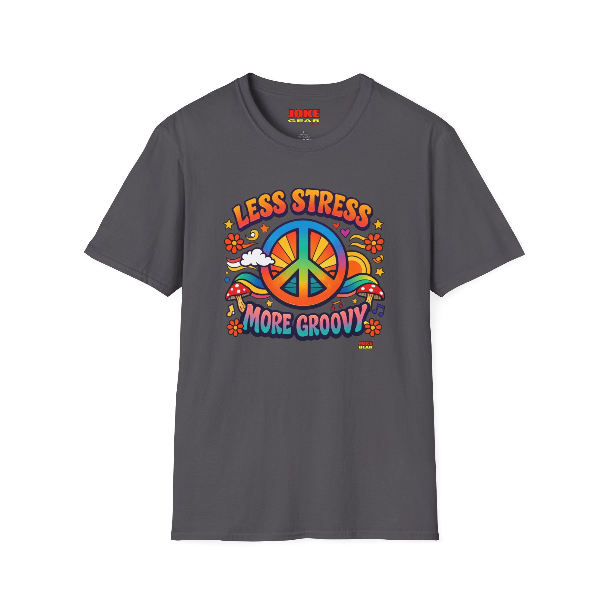 Less Stress More Groovy T-Shirt — Retro Peace Sign Hippie Tee