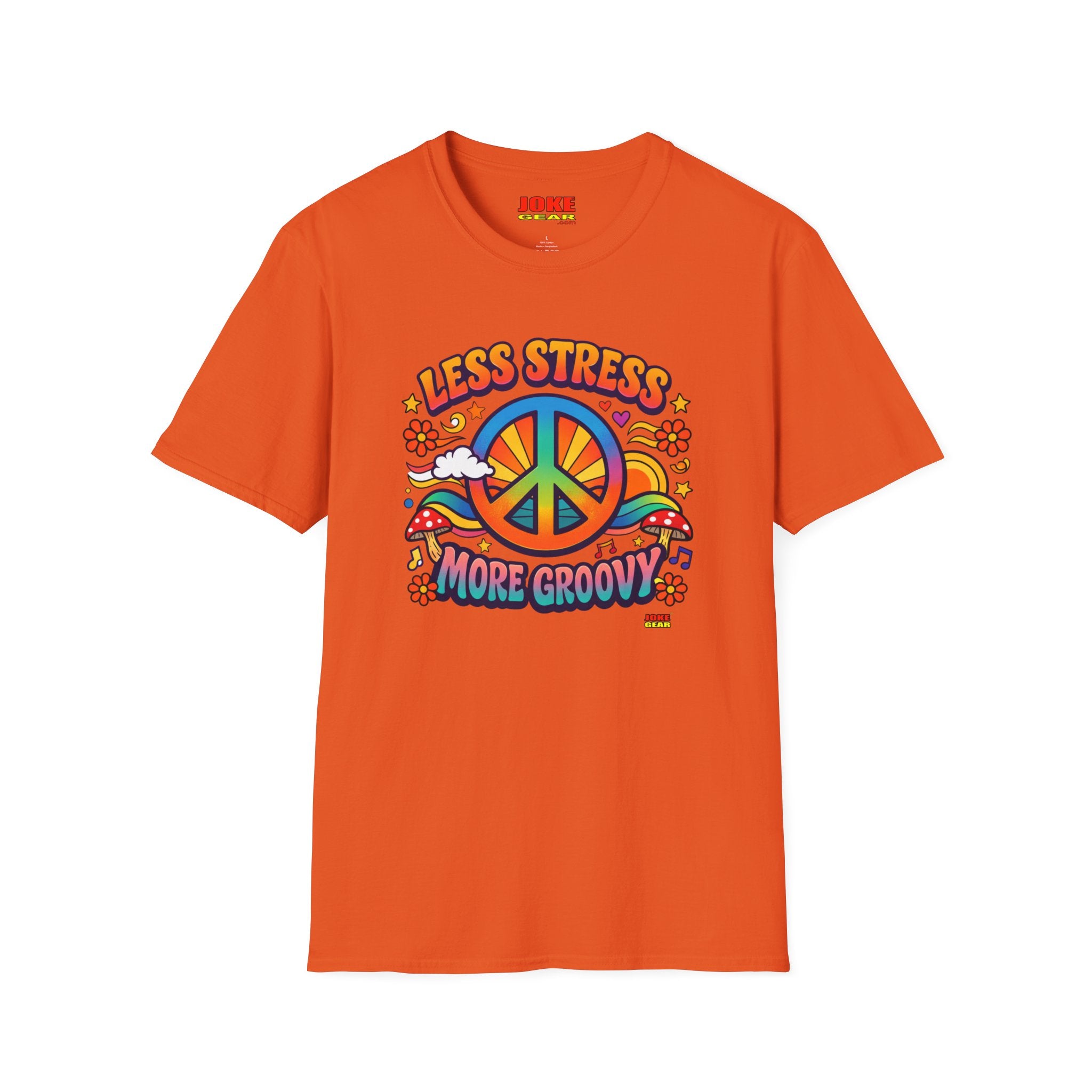 Less Stress More Groovy T-Shirt — Retro Peace Sign Hippie Tee