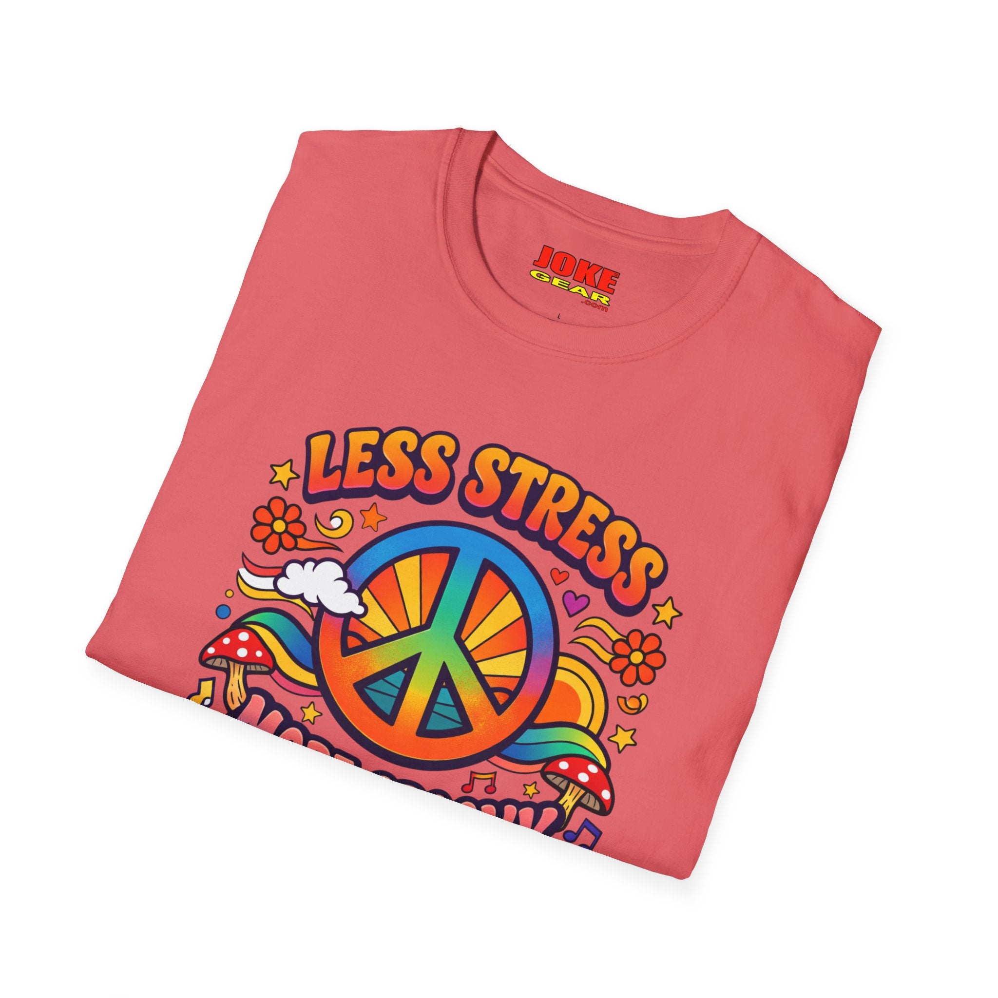 Less Stress More Groovy T-Shirt — Retro Peace Sign Hippie Tee