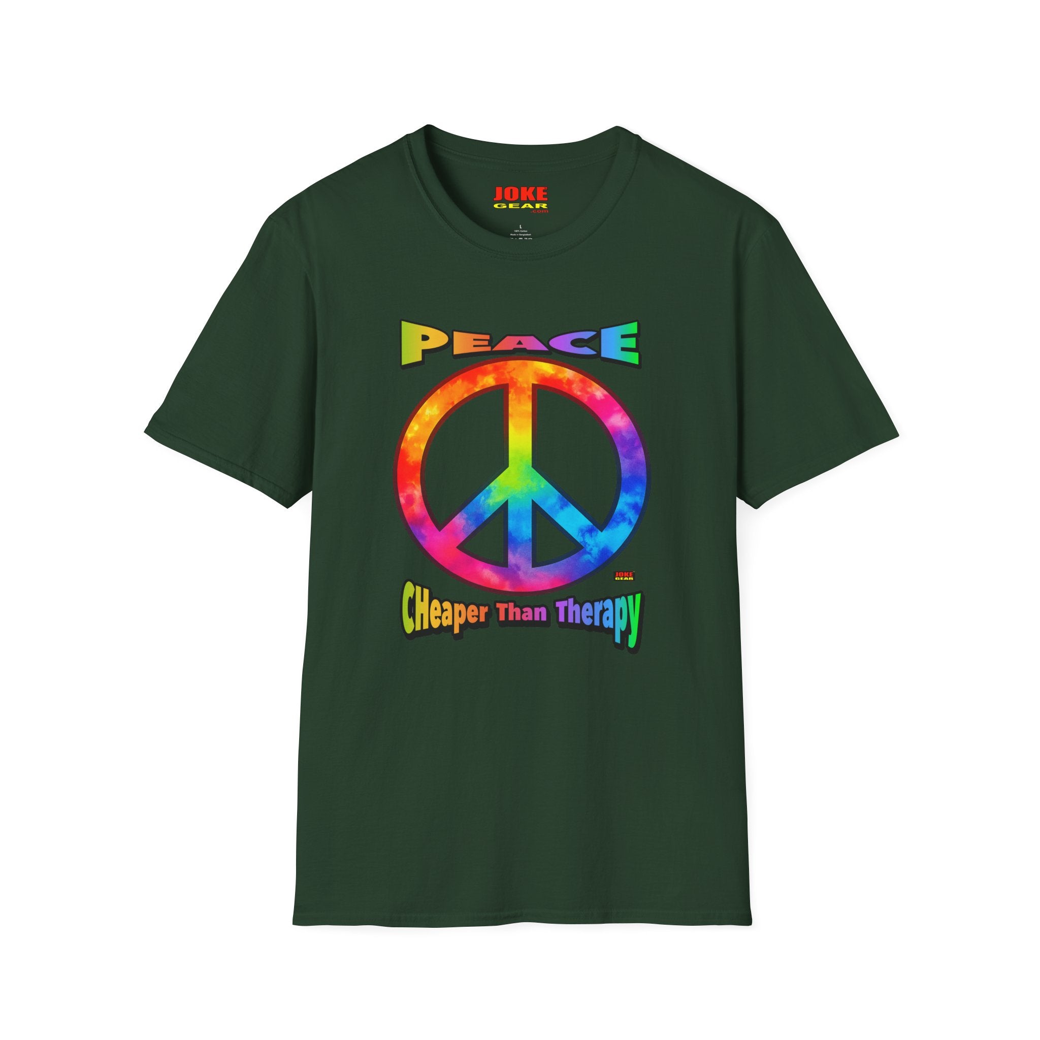 Peace Tie-Dye Graphic T-Shirt — "Peace: Cheaper Than Therapy" Retro Hippie Tee