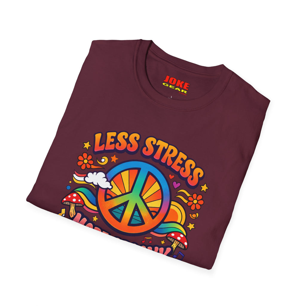 Less Stress More Groovy T-Shirt — Retro Peace Sign Hippie Tee