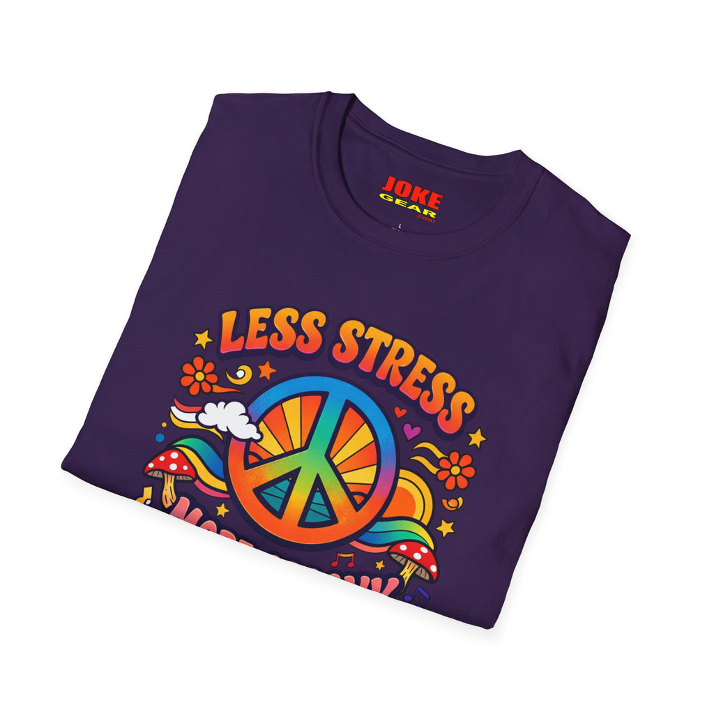 Less Stress More Groovy T-Shirt — Retro Peace Sign Hippie Tee