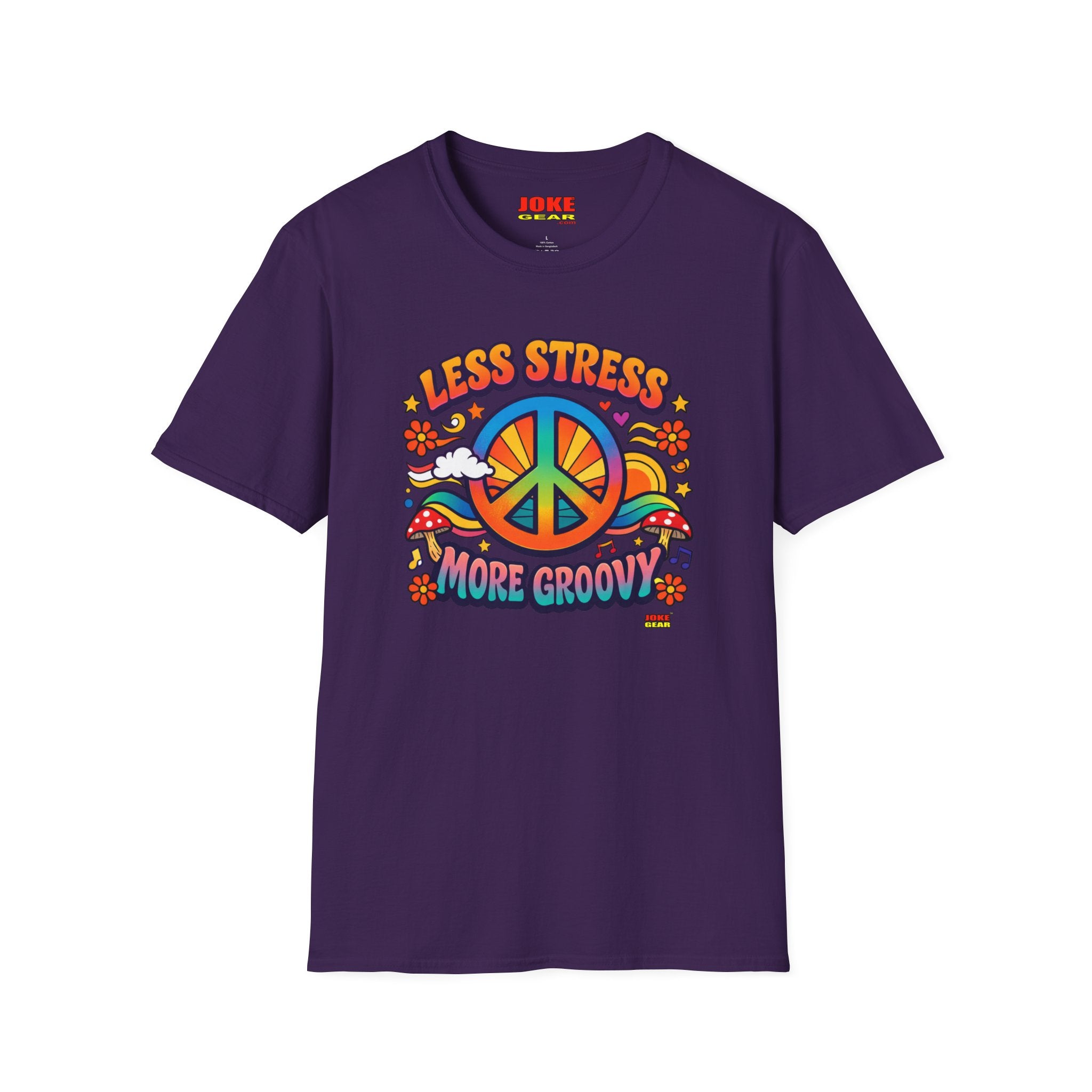 Less Stress More Groovy T-Shirt — Retro Peace Sign Hippie Tee