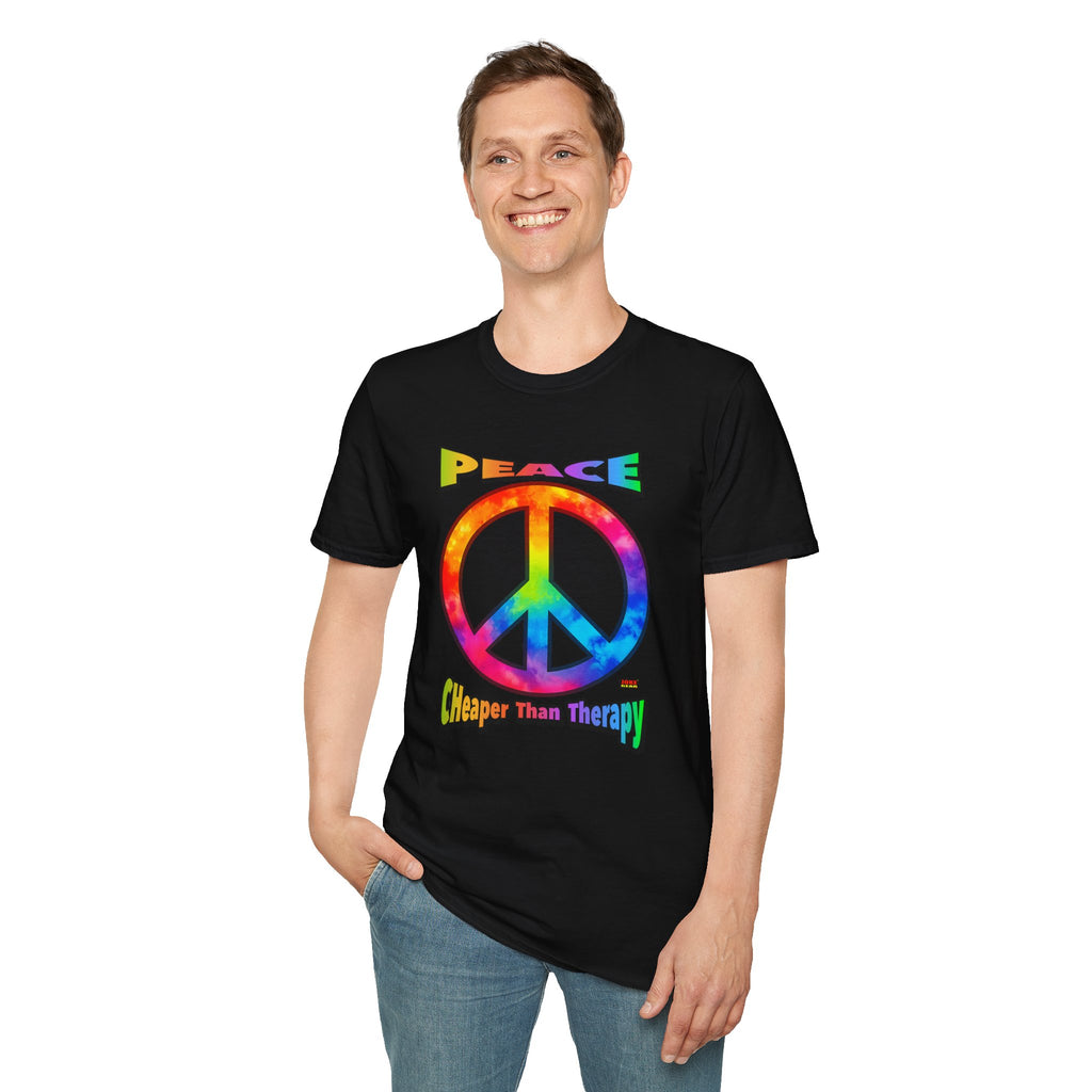 Peace Tie-Dye Graphic T-Shirt — "Peace: Cheaper Than Therapy" Retro Hippie Tee