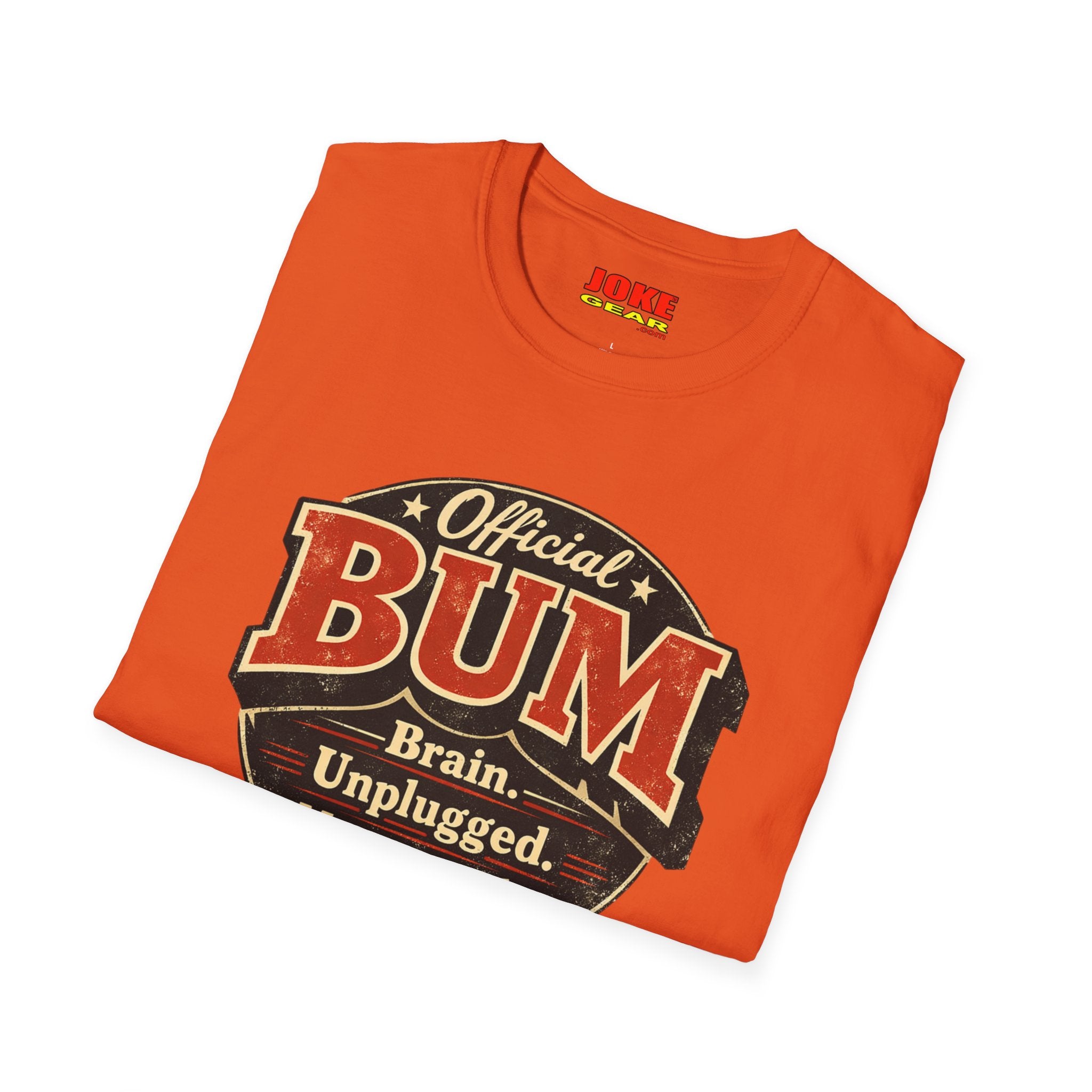 Official BUM Vintage Badge T-Shirt — "Brain. Unplugged. Momentarily." Retro Graphic Tee