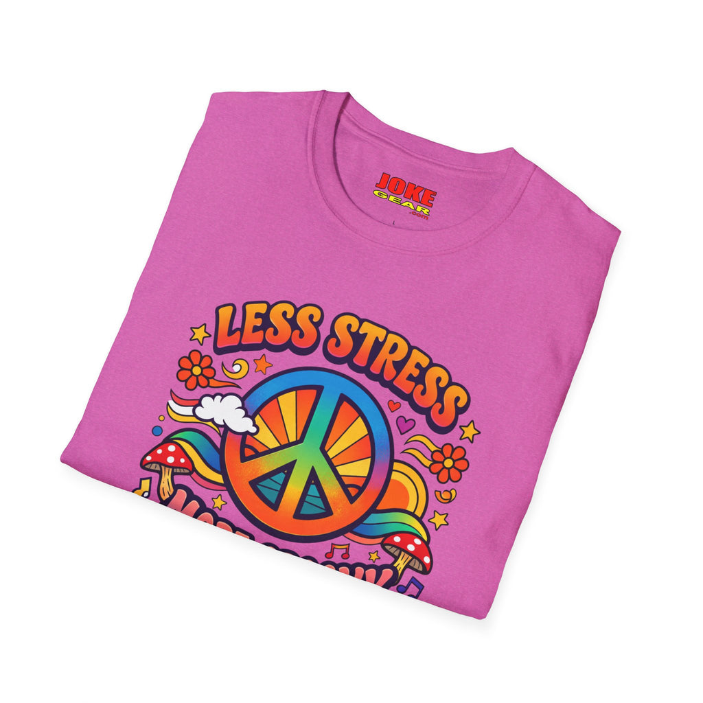 Less Stress More Groovy T-Shirt — Retro Peace Sign Hippie Tee