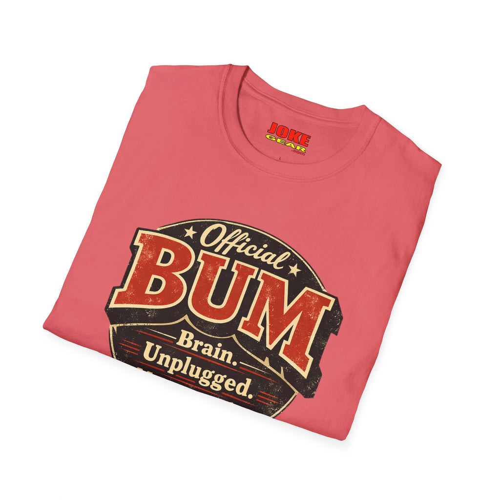 Official BUM Vintage Badge T-Shirt — "Brain. Unplugged. Momentarily." Retro Graphic Tee