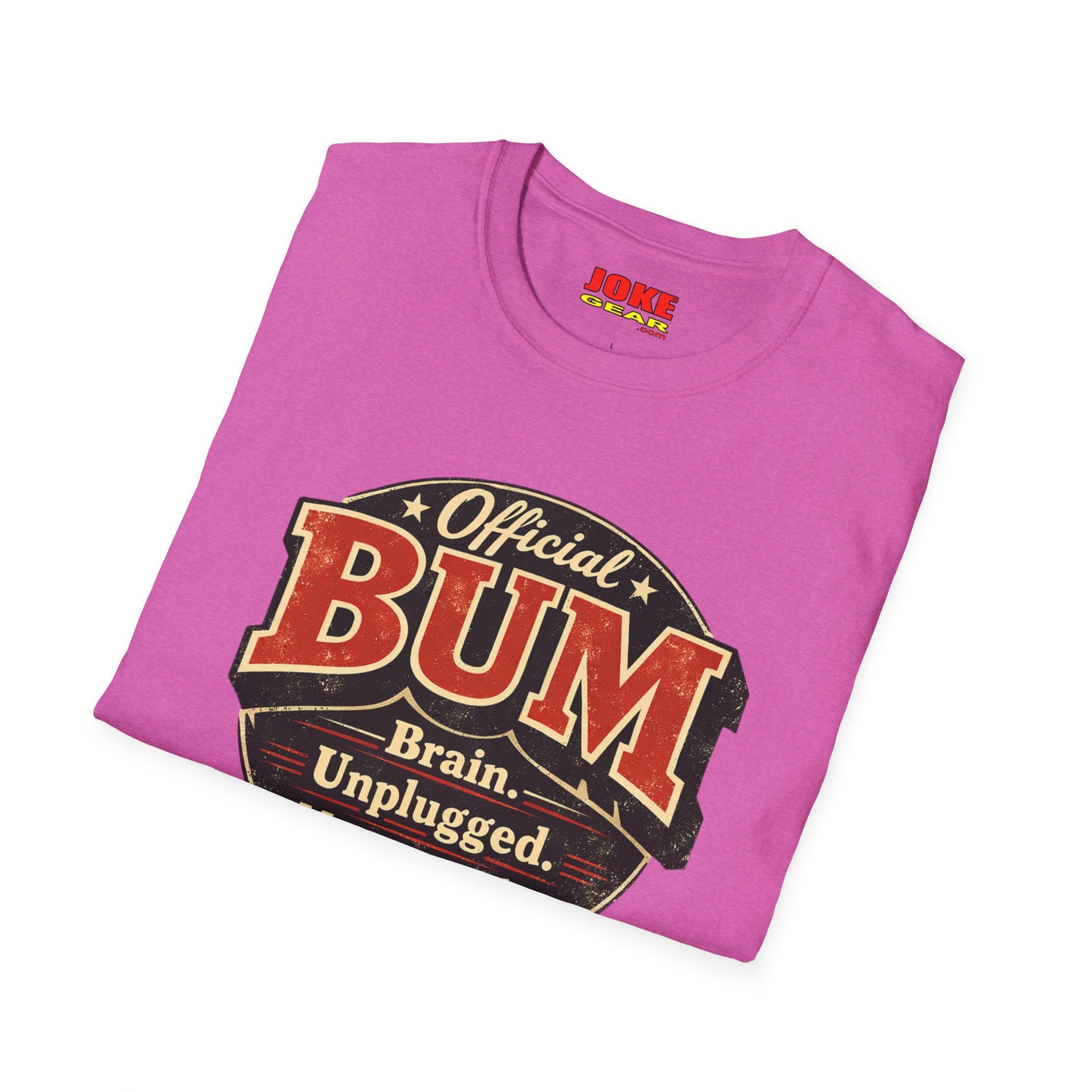 Official BUM Vintage Badge T-Shirt — "Brain. Unplugged. Momentarily." Retro Graphic Tee