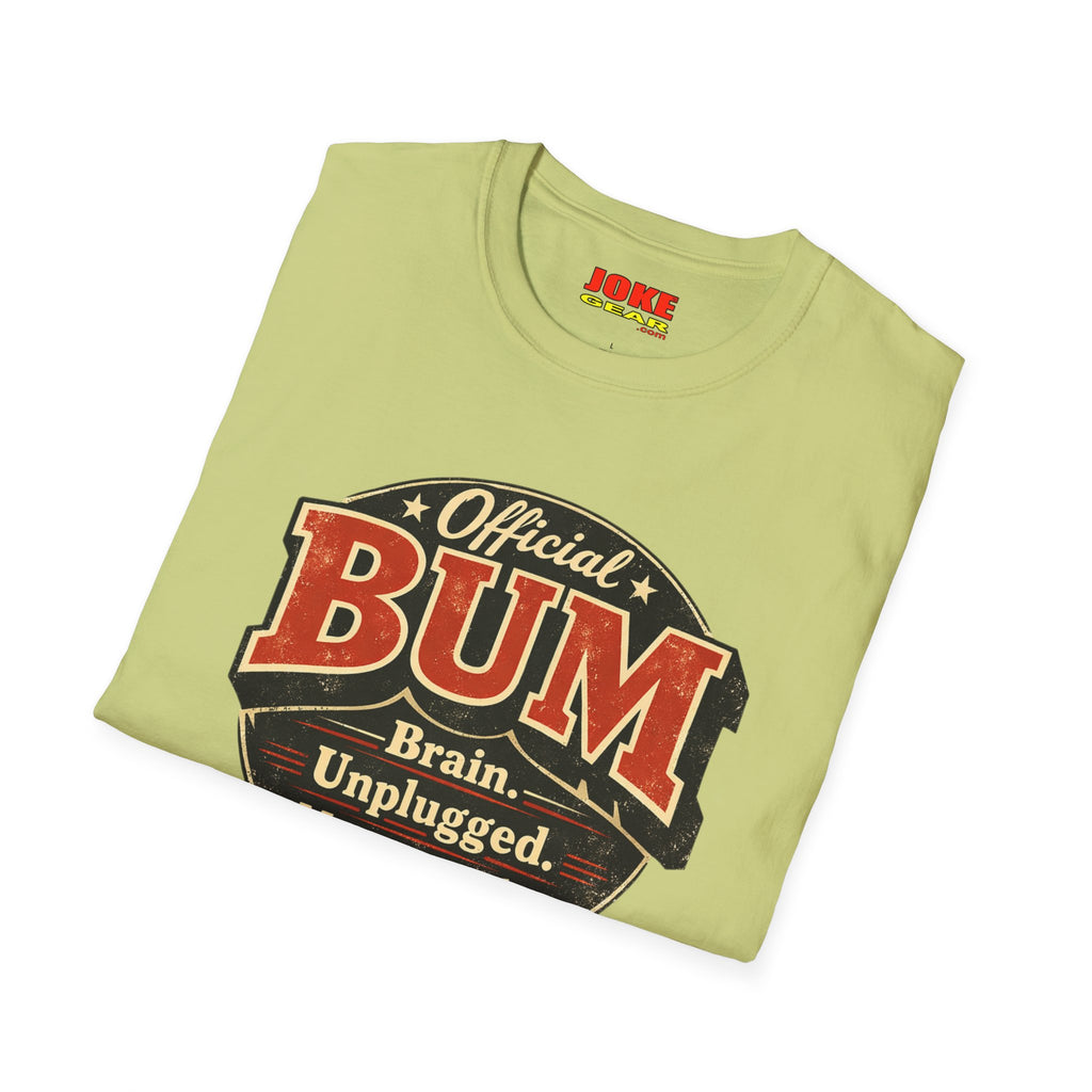 Official BUM Vintage Badge T-Shirt — "Brain. Unplugged. Momentarily." Retro Graphic Tee