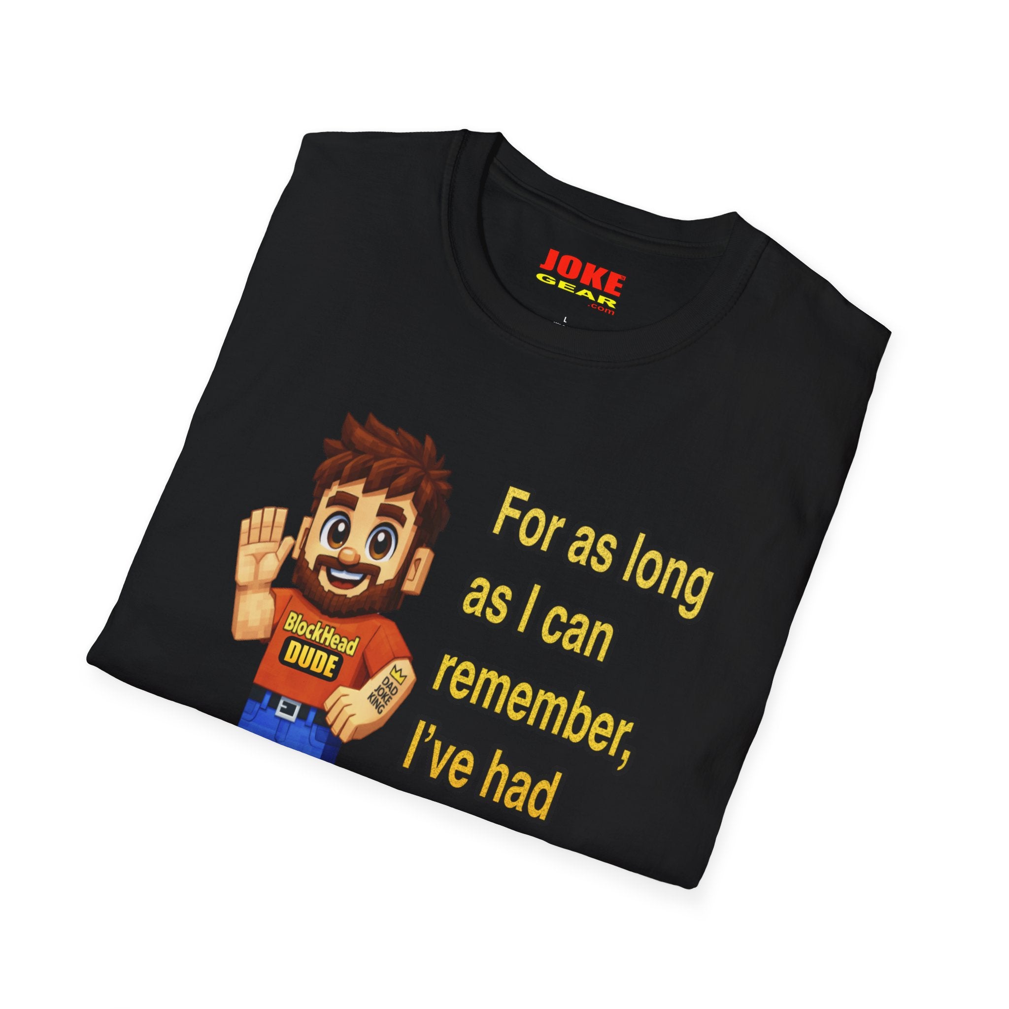 Funny Amnesia Joke T-Shirt — Cartoon Guy "For as long as I can remember, I've had Amnesia!"